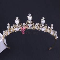 Coroana eleganta pentru mireasa CR065 Aurie cu cristale din sticla